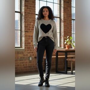 Miracle Tan Heart Accent Crewneck Sweater S/M